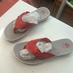 Clarks Vibrant Red Flip Flops